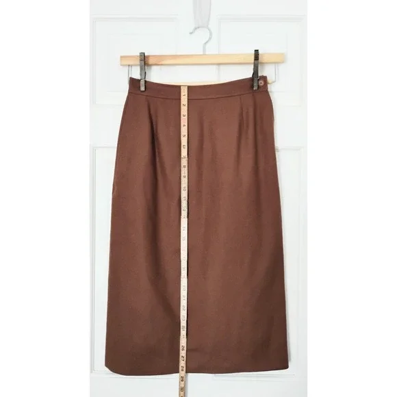Breckenridge Vintage Brown Wool Blend Midi Pencil Skirt Women Size 6 Pockets - Picture 7 of 7